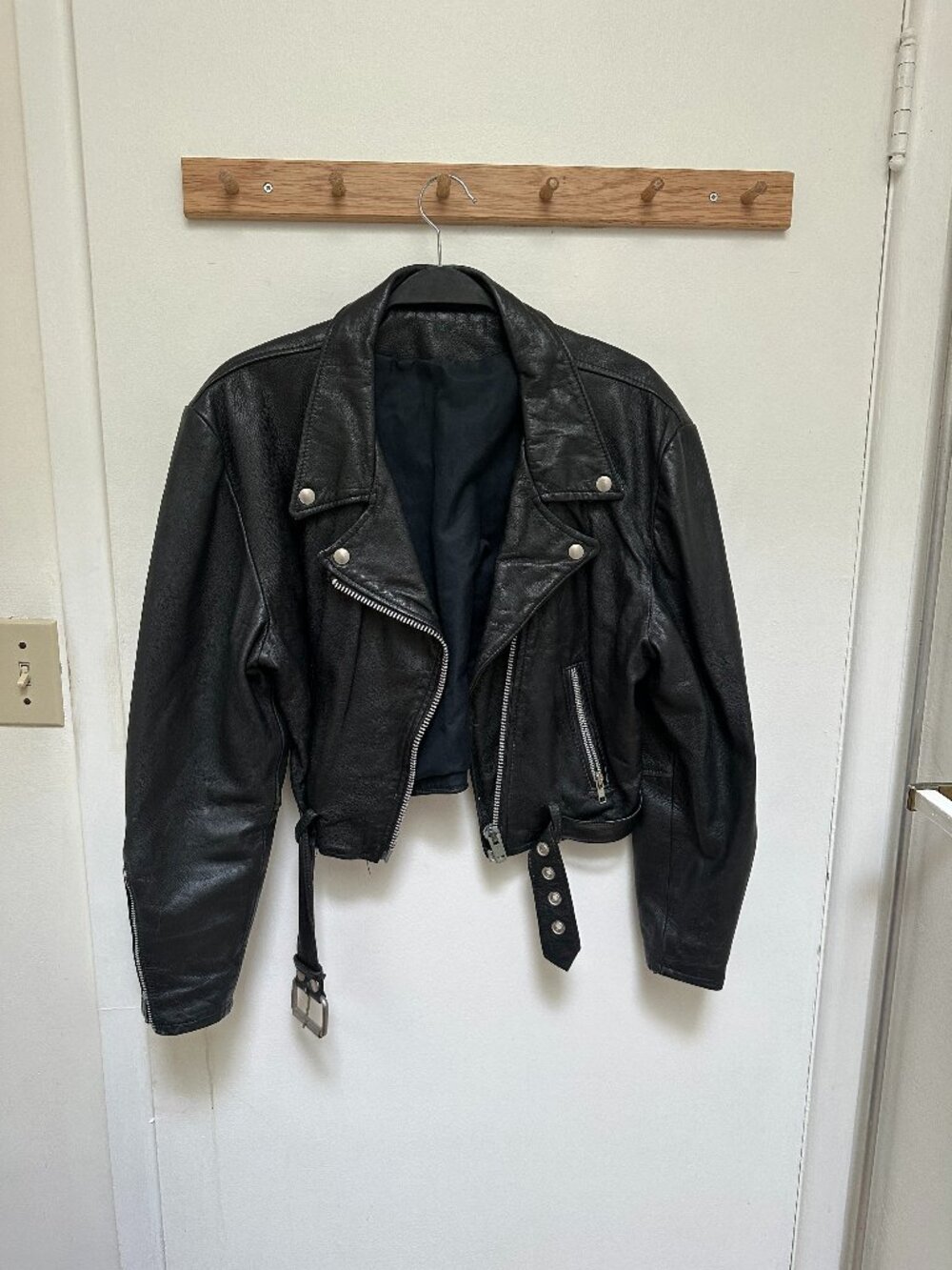 Vintage Cropped Oversized Biker Jacket